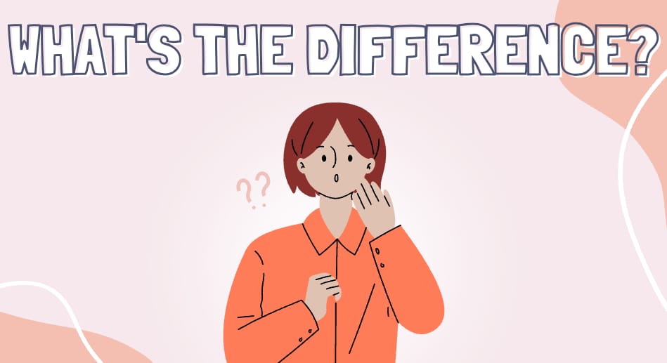 The alt text for this image could be: "A cartoon illustration of a person with short brown hair wearing an orange shirt, looking puzzled with a hand on their chin and question marks beside their head. The text 'WHAT'S THE DIFFERENCE?' is written above them."
