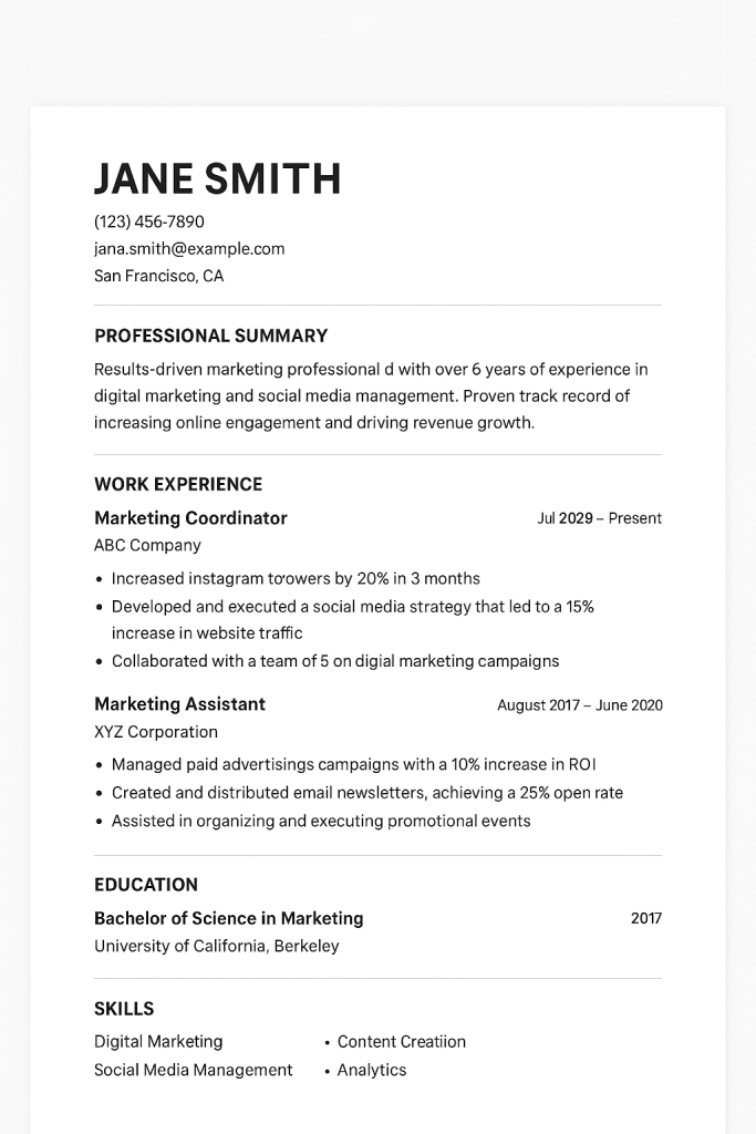 Example of an resume with measurable goals