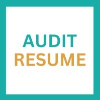 The image has a white square in the middle with the words "AUDIT" in teal and "RESUME" in orange. The whole thing is framed by a teal border. 