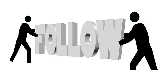 The image shows two black stick-figure silhouettes standing on opposite sides, each pushing the large 3D word “FOLLOW” toward the center. The word “FOLLOW” is gray and appears three-dimensional, giving the impression that the figures are collaboratively moving or holding it. The background is white, making the figures and text stand out clearly.

It visually represents the concept of following or engagement, possibly hinting at teamwork, support, or connection.