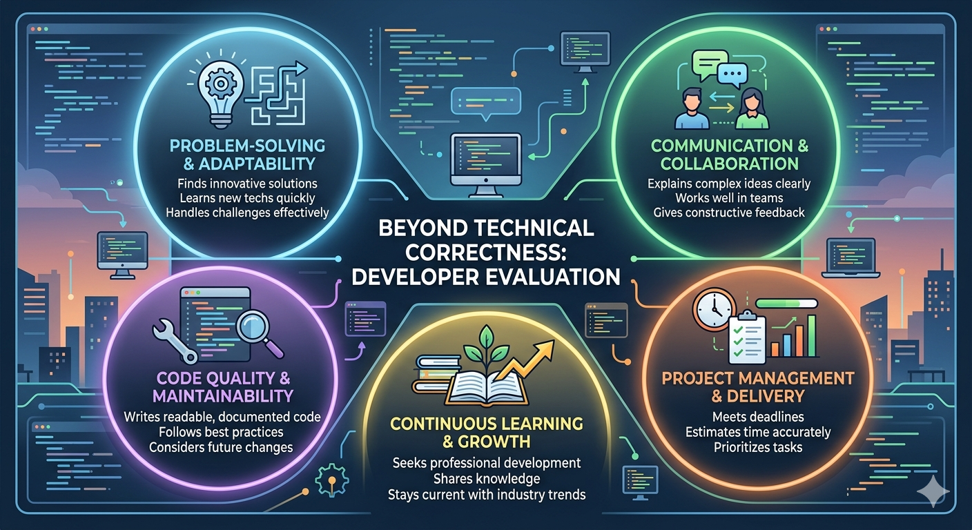 How developers are evaluated beyond technical correctness