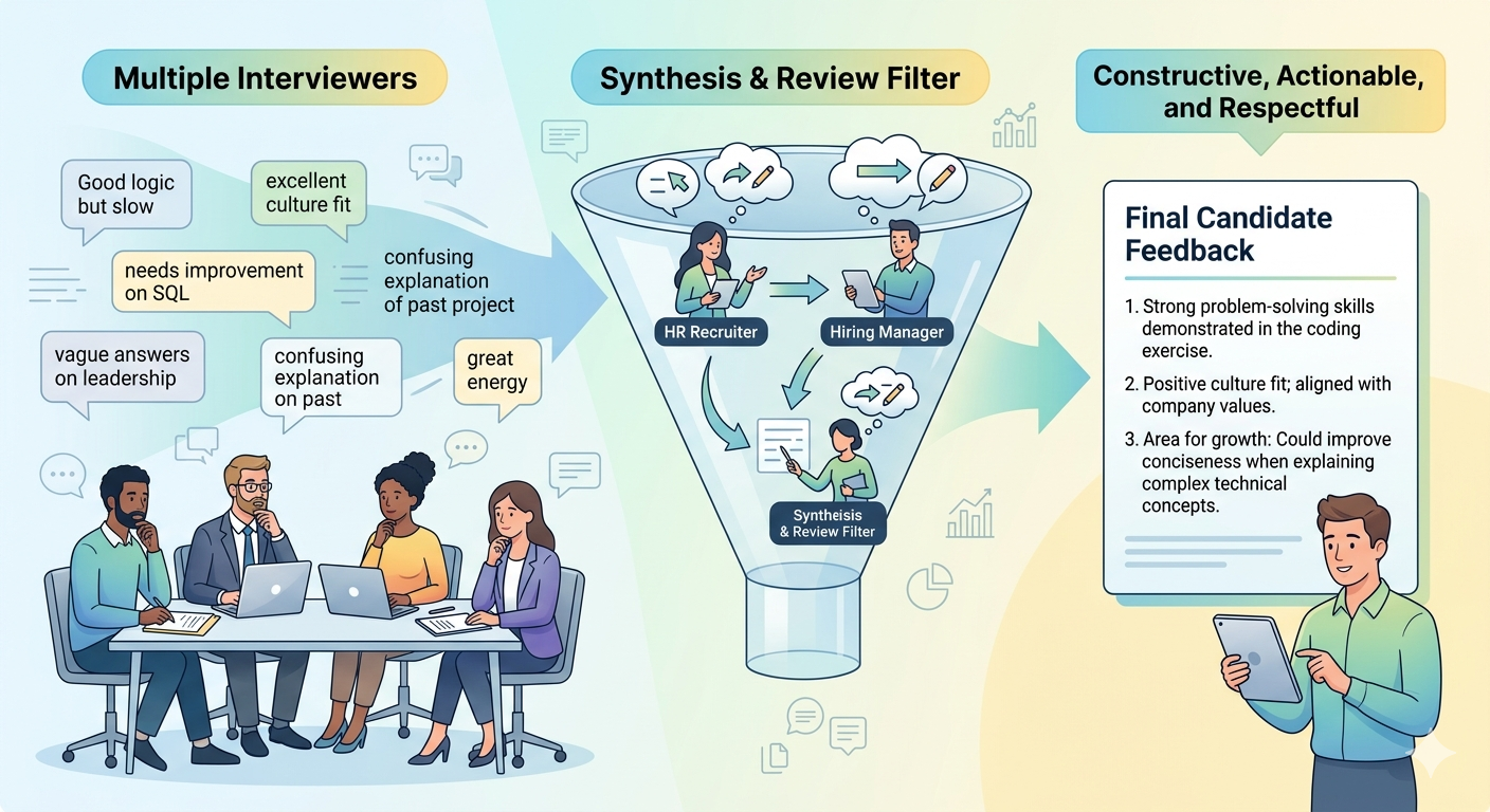 How interview feedback is filtered before reaching candidates