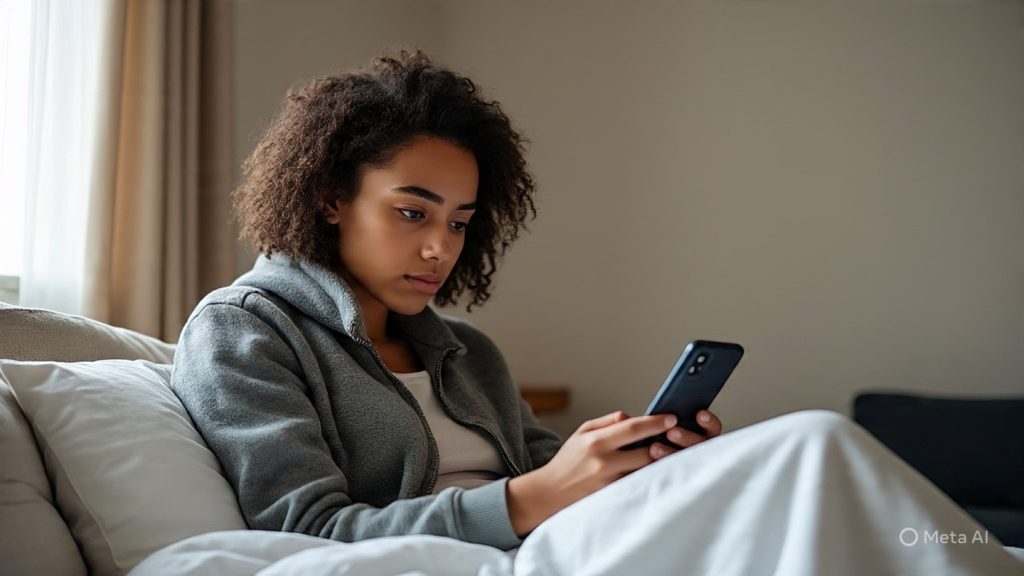 A realistic, modern scene of a young person sitting comfortably (on a bed or chair) using a smartphone, looking focused and productive. Around them, floating icons or subtle visual elements representing different careers like content writing, video editing, social media, digital marketing, and online business. The environment should feel simple and relatable (not luxurious), suitable for a Tier-2/Tier-3 city background. Soft natural lighting, clean composition, and a motivational vibe. Include minimal text on the image: “Careers You Can Build From Your Smartphone”. Use a professional color palette with a slightly warm tone. Landscape format, 1600x778 px, high detail, realistic style.