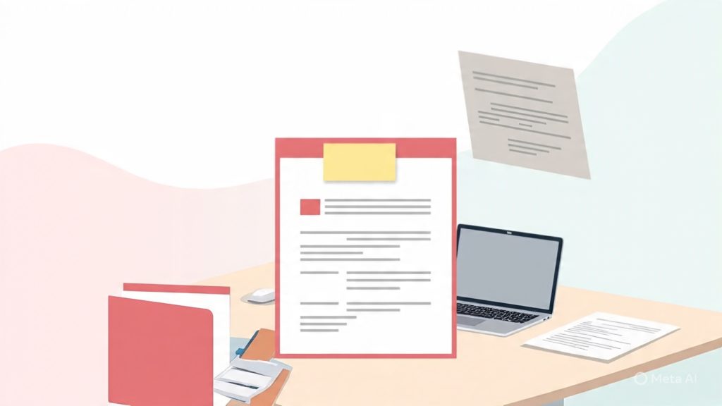 Resume Versions
"A professional person organizing different resumes into labeled folders while keeping a central master resume unchanged, visual metaphor of consistency and customization, modern illustration style, pastel colors, clean background, minimalistic design"