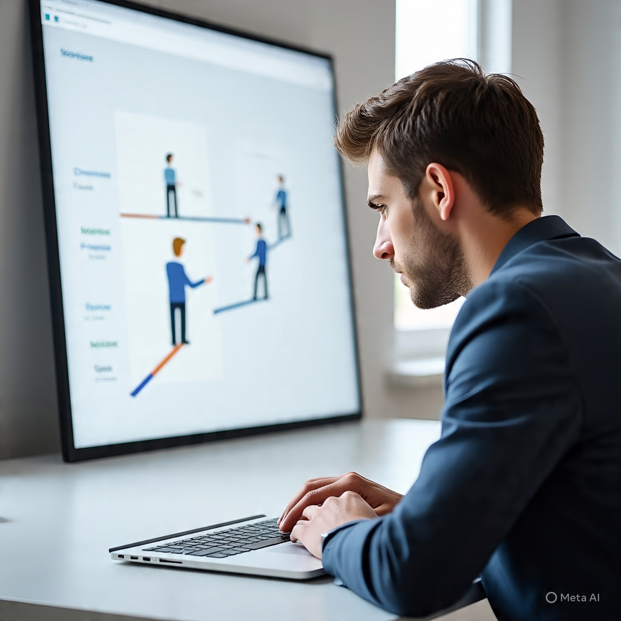 Choose Mentors Based on Your Next 3-Year Goal
A focused young professional sitting at a desk with a laptop, looking thoughtfully at a roadmap or vision board showing a 3-year journey. The roadmap extends forward with clear milestones, and along the path, 2–3 mentor-like figures are standing at different stages, guiding subtly (not dominating the scene). The environment should feel modern and minimal, with soft lighting and a calm color palette (blues, whites, warm neutrals). The mood should reflect clarity, direction, and growth. No text on the image. Cinematic composition, slightly top-angle view, high detail, realistic style.