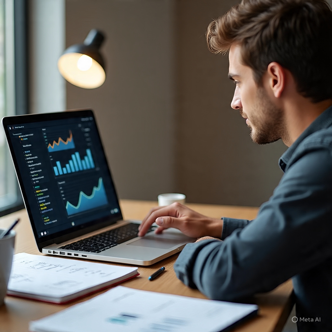 Track Progress From Your Mentoring
A modern workspace scene showing a young professional analyzing progress on a laptop, with a digital dashboard displaying graphs, checkmarks, and growth metrics. On one side, a notebook with handwritten goals and completed tasks is visible. In the background, a blurred mentor figure stands at a distance, symbolizing guidance and support. Soft warm lighting, minimal aesthetic, and a clean desk setup create a focused and productive atmosphere. The overall mood reflects discipline, clarity, and continuous improvement. Realistic style, high detail, 1600x778 resolution, no text.