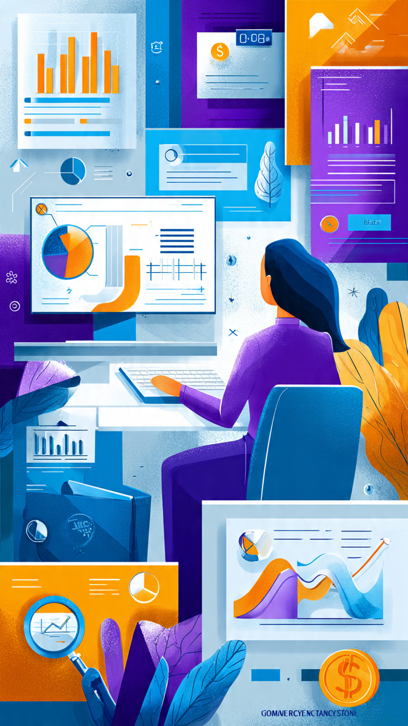 Salary Research Techniques
Alt text: A colorful animated-style infographic about salary research techniques. A professional is sitting at a desk looking at multiple screens showing charts, graphs, and compensation data. The scene includes visual panels labeled salary range, industry comparison, company growth, and total compensation. The design uses bright blue, purple, and orange tones, with icons like charts, coins, a piggy bank, and a magnifying glass to represent financial analysis and career planning.