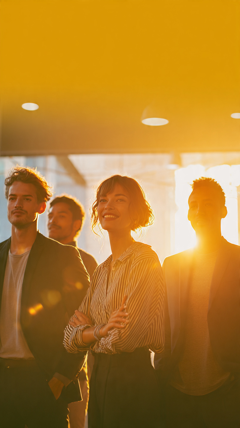 Turn Employees Into Brand Ambassadors
“Powerful conclusion concept of employer branding showing a diverse group of employees standing together confidently in a modern office space, smiling and feeling proud, glowing connection lines symbolizing trust and communication between them, subtle digital icons of social media and brand advocacy in the background, warm golden lighting, inspirational corporate atmosphere, ultra-realistic, cinematic wide banner composition, 16:9 ratio, high detail, professional and motivational feel