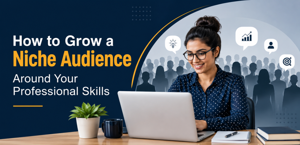 Grow a Niche Audience
Professional woman standing confidently with folded arms against a modern blue background, surrounded by audience silhouettes and growth-related icons. The design represents building a niche audience around professional skills, personal branding, expertise, and career growth. The image uses a clean corporate style with ample space for a blog title or website branding.