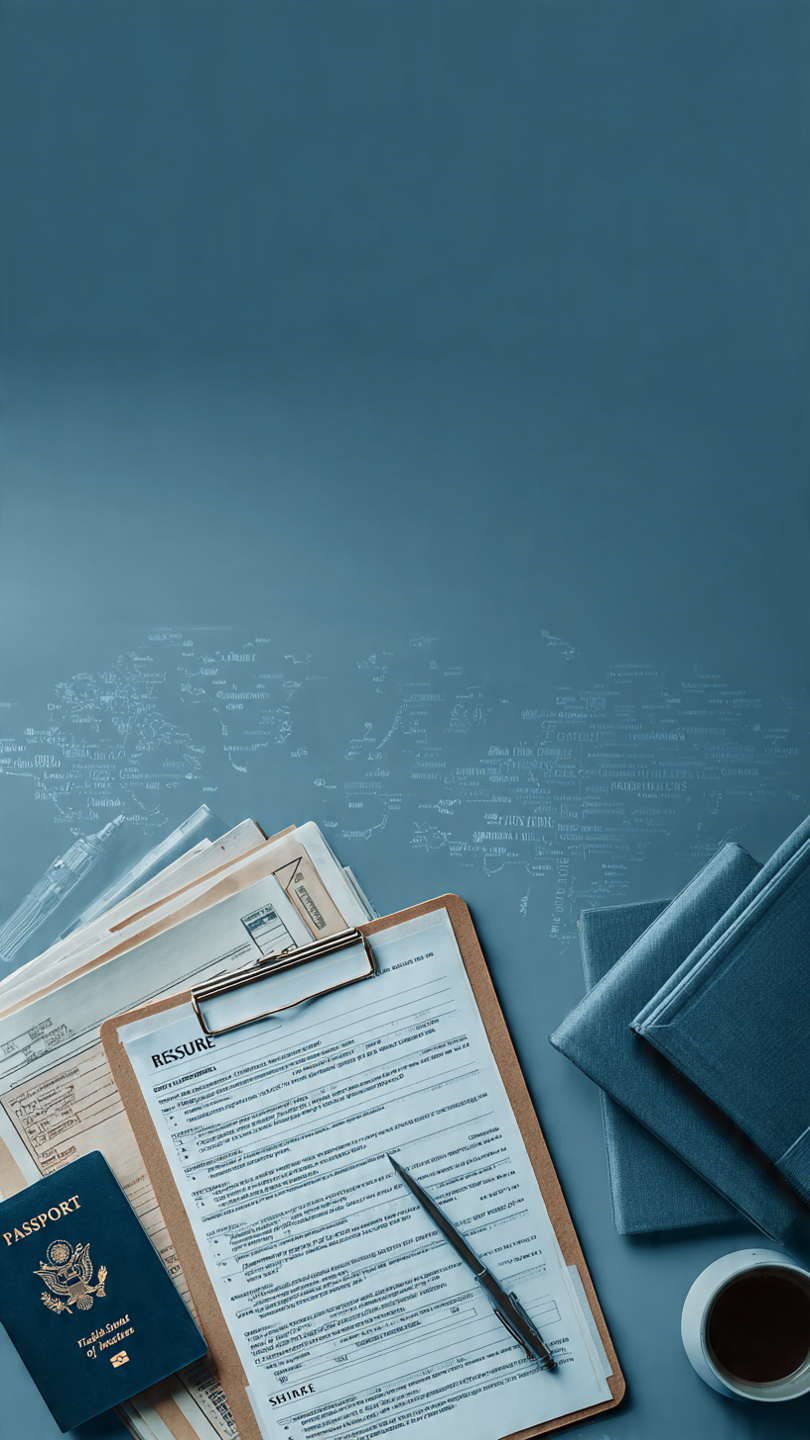 Adjust Your Resume for Each Country
A professional banner showing a resume on a clipboard alongside a passport, with a world map in the background representing international job applications. The image illustrates the concept of adapting a resume for opportunities in different countries, with a clean corporate design and global career theme.
