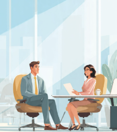 A professional blog banner showing a candidate confidently discussing a salary offer with a recruiter during an interview. The image represents salary negotiation after receiving a job offer below the candidate's current pay. The office setting conveys professionalism, confidence, and respectful communication without displaying any tips or text overlays.